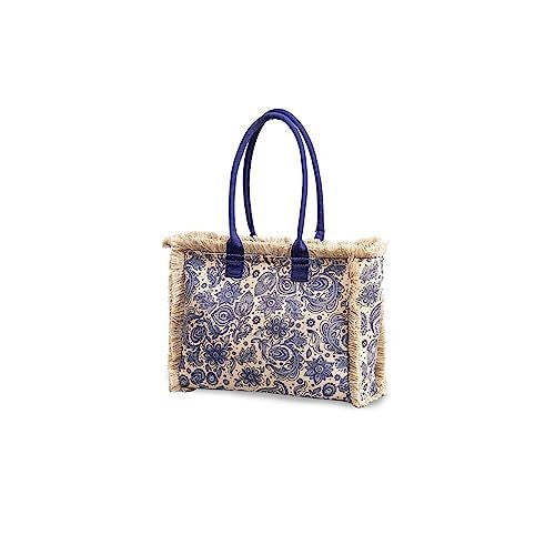 Boho Fringe Trim Printed Canvas Tote Bag