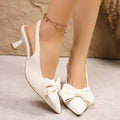 Pointed Toe Bow Slingback Kitten Heels - Ivory