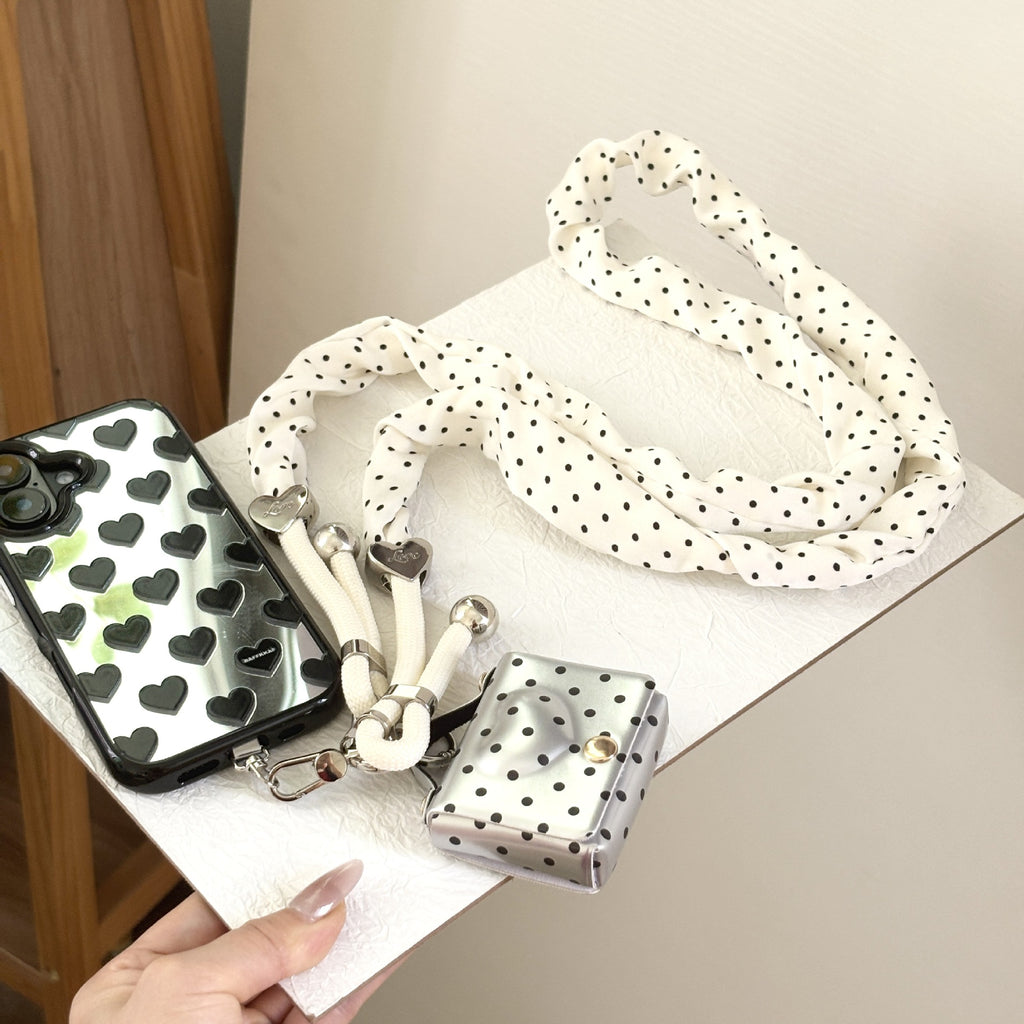 Ruched Dot Print Crossbody Phone Lanyard - Beige