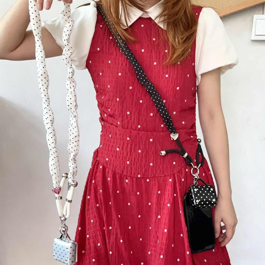 Ruched Dot Print Crossbody Phone Lanyard
