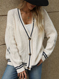 Star Patch Varsity Stripe Cable Cardigan - White