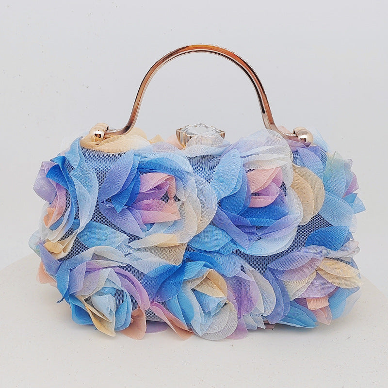 Rosette Evening Clutch With Crystal Clasp - Blue
