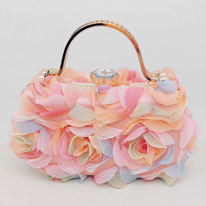 Rosette Evening Clutch With Crystal Clasp - CPink - 1