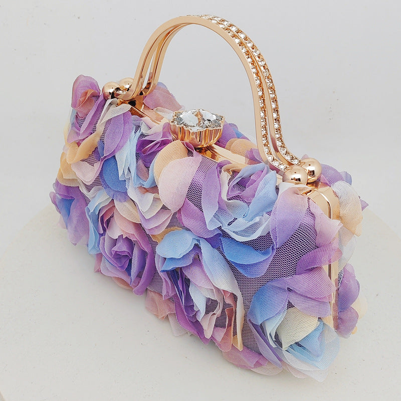 Rosette Evening Clutch With Crystal Clasp - CPink - 2