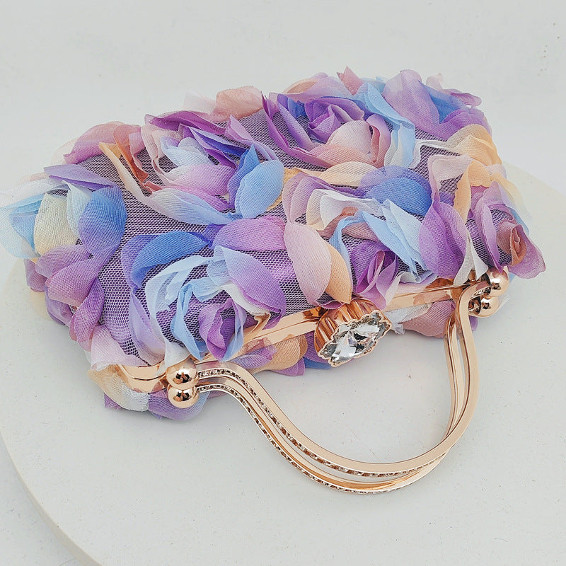Rosette Evening Clutch With Crystal Clasp - CPink - 3