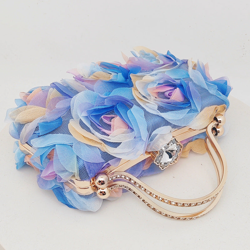 Rosette Evening Clutch With Crystal Clasp - CPink - 5