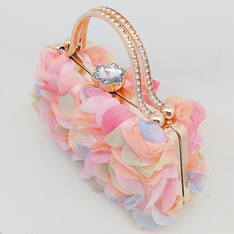 Rosette Evening Clutch With Crystal Clasp - CPink - 6