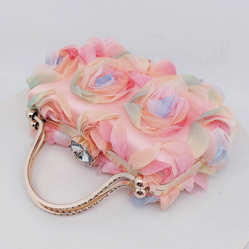Rosette Evening Clutch With Crystal Clasp - CPink - 7