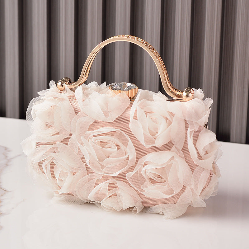 Rosette Evening Clutch With Crystal Clasp - Champagn