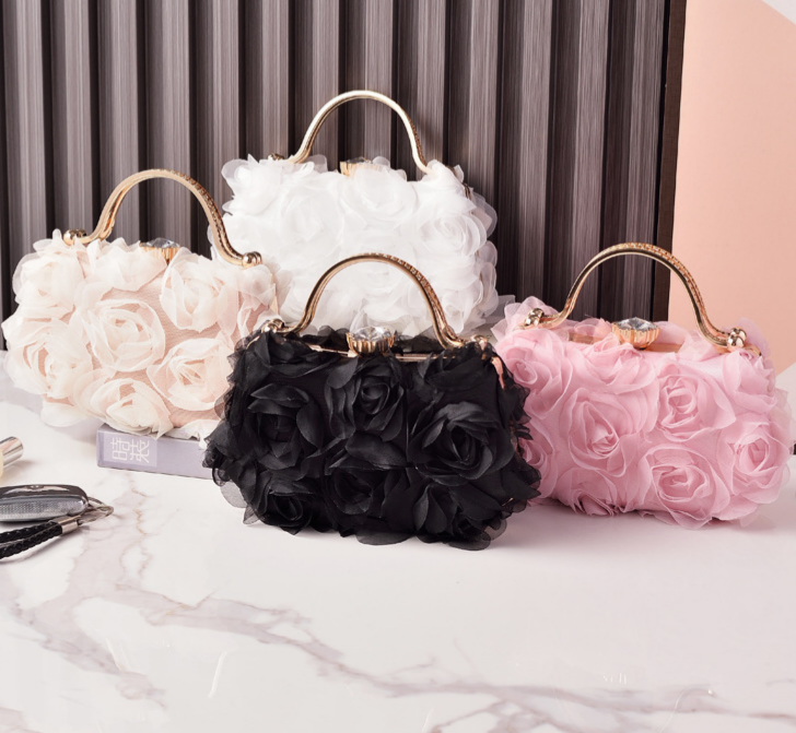 Rosette Evening Clutch With Crystal Clasp - Pink - 5