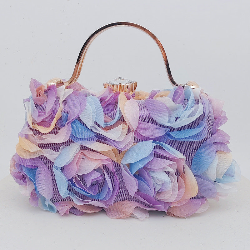 Rosette Evening Clutch With Crystal Clasp - Purple