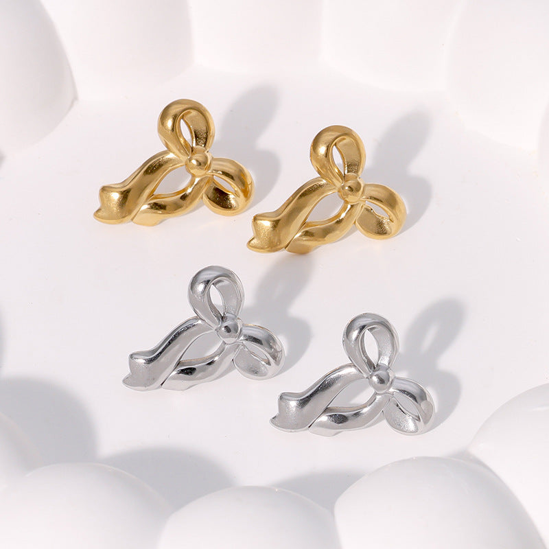 Polished Sculptural Bow Stud Earrings