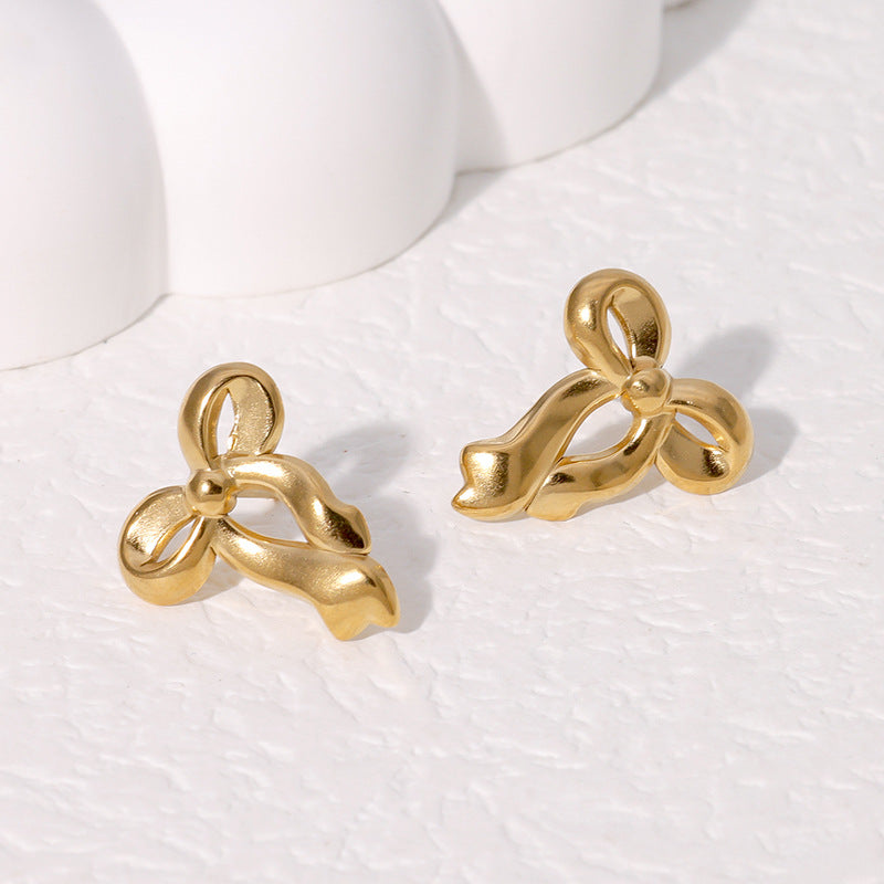 Polished Sculptural Bow Stud Earrings - view 1