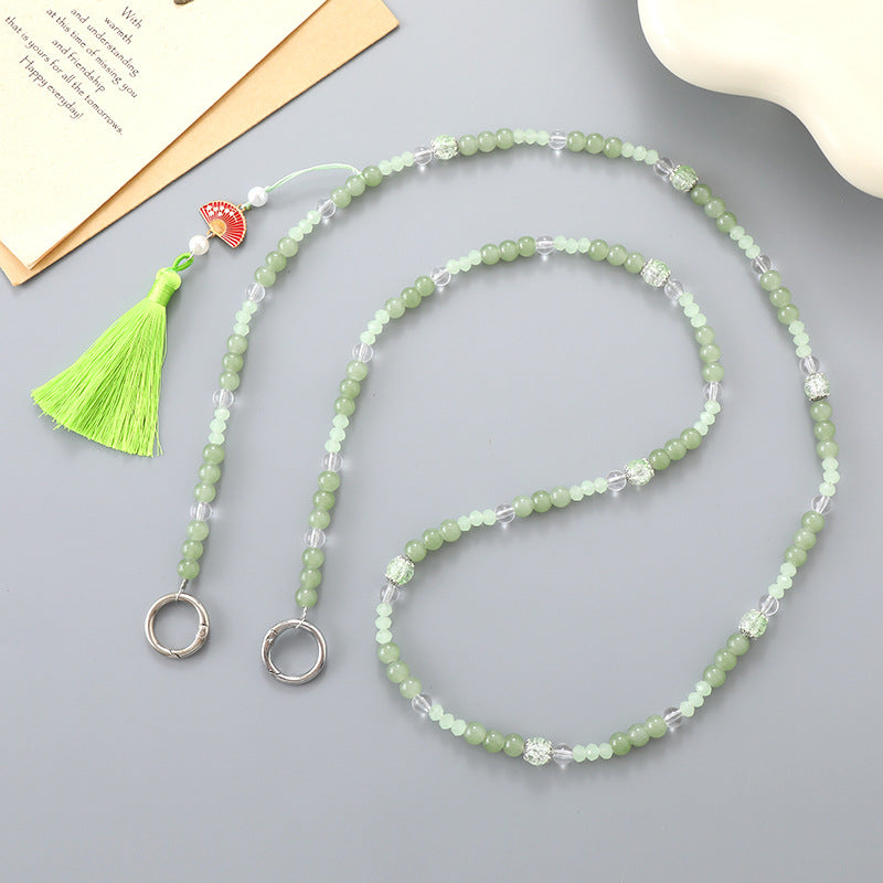 Beaded Tassel Fan Charm Phone Chain - Green - 1