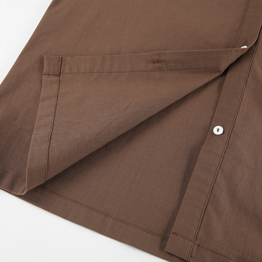 Boxy Pocket Shirt and Pleated Short Set - Coffee - 5