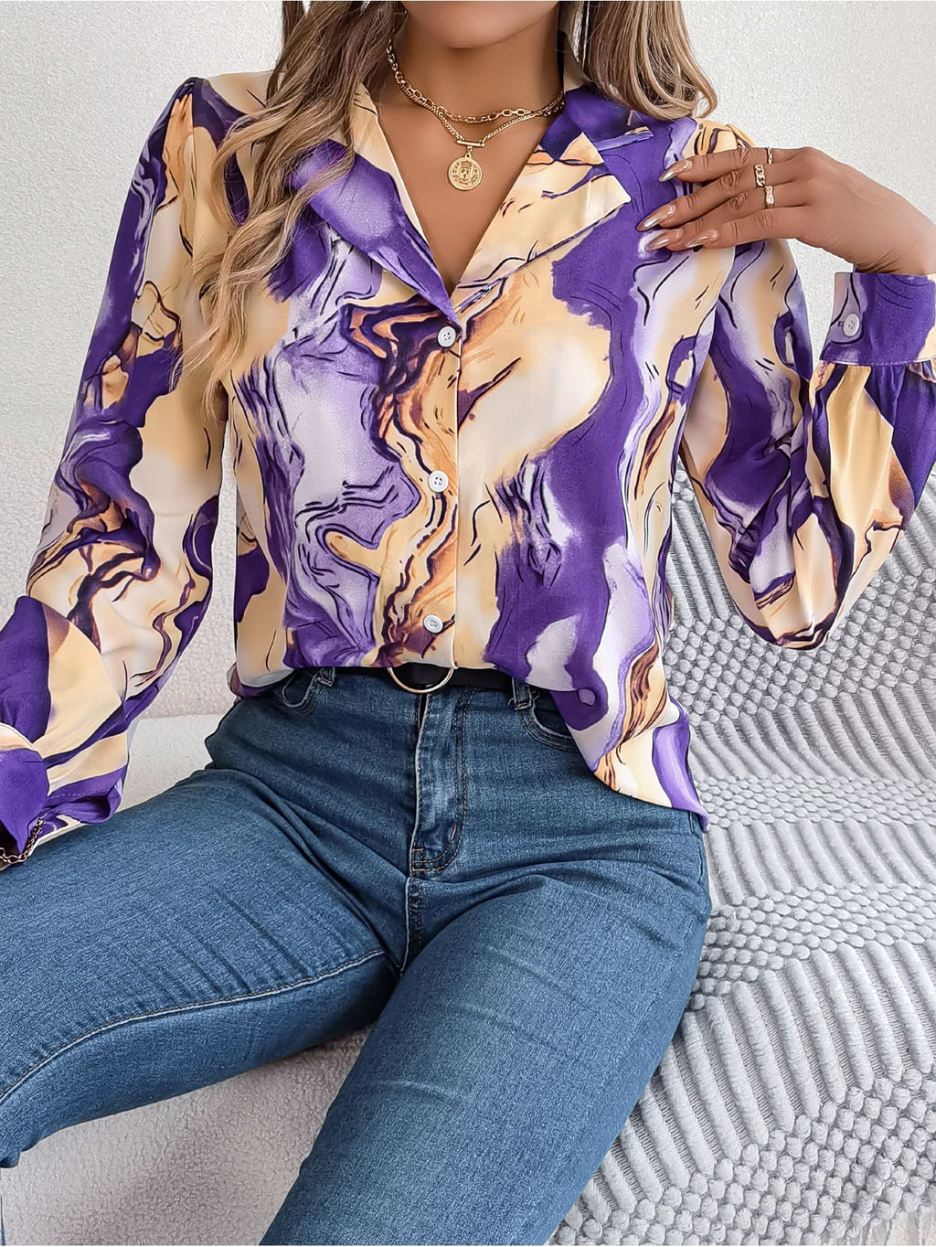 Abstract Marble Print Button Down Shirt