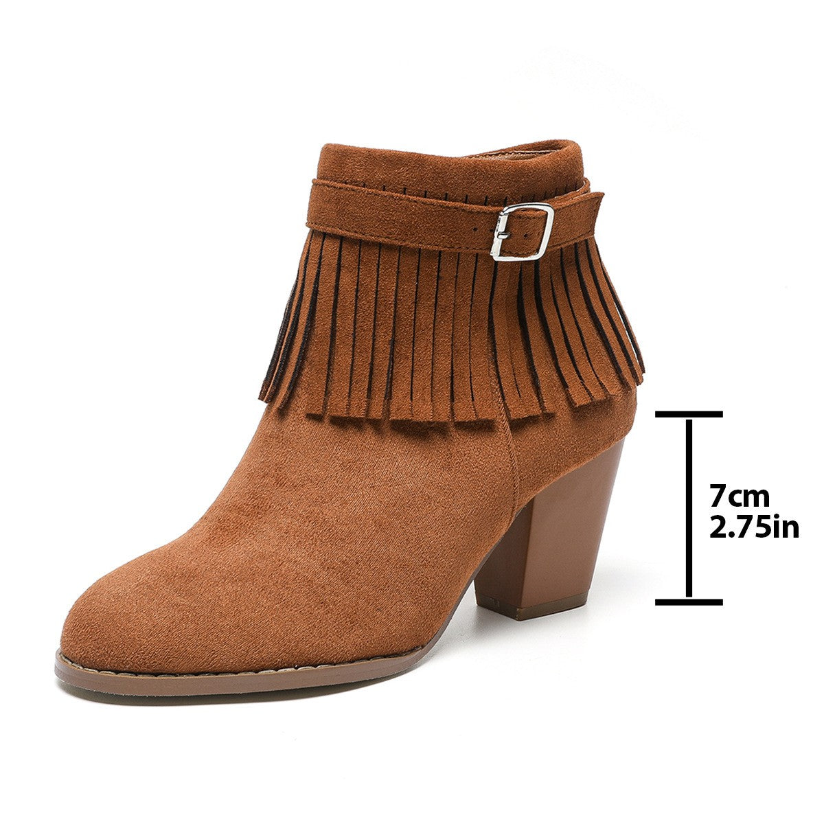 Faux Suede Fringe Block Heel Ankle Boots