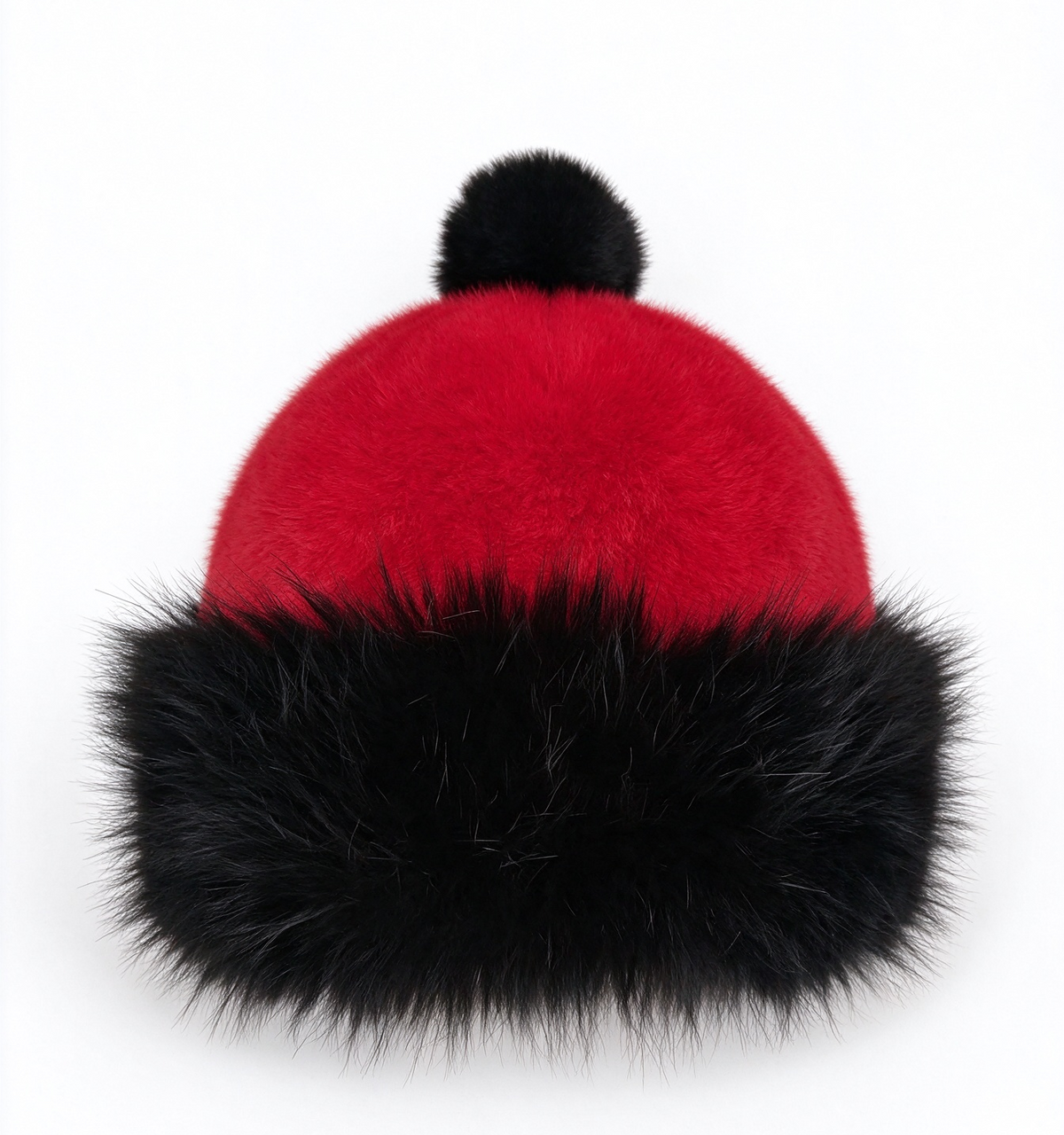 Fluffy Faux Fur Cuff Santa Beanie with Pom Pom - BRed
