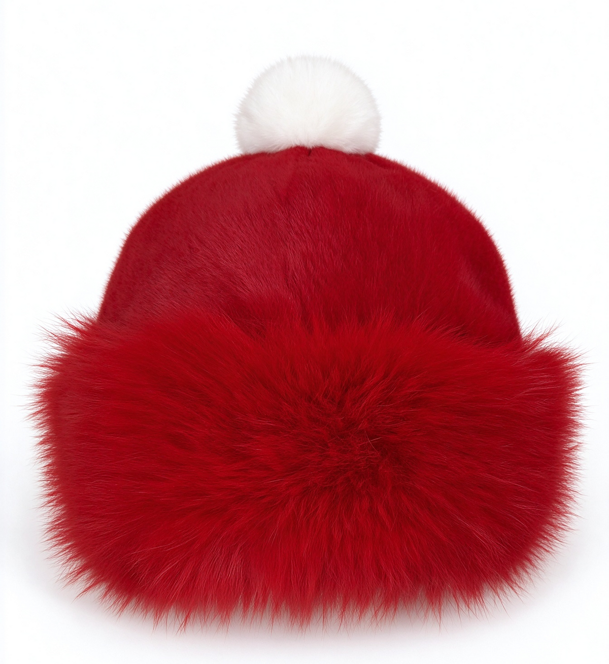 Fluffy Faux Fur Cuff Santa Beanie with Pom Pom - Red