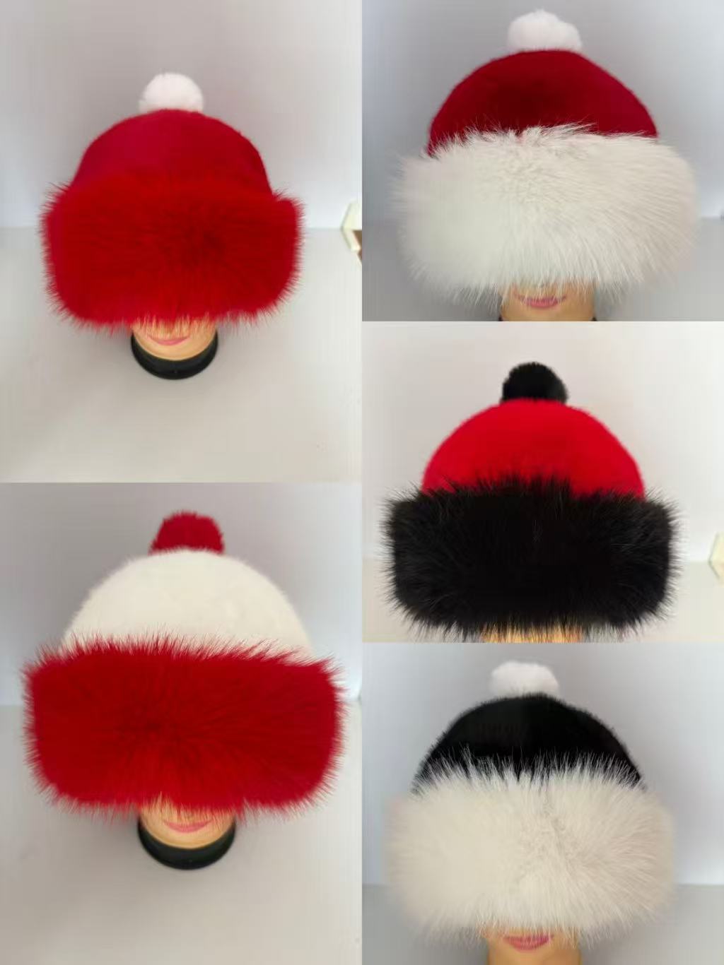 Fluffy Faux Fur Cuff Santa Beanie with Pom Pom - WRed - 2