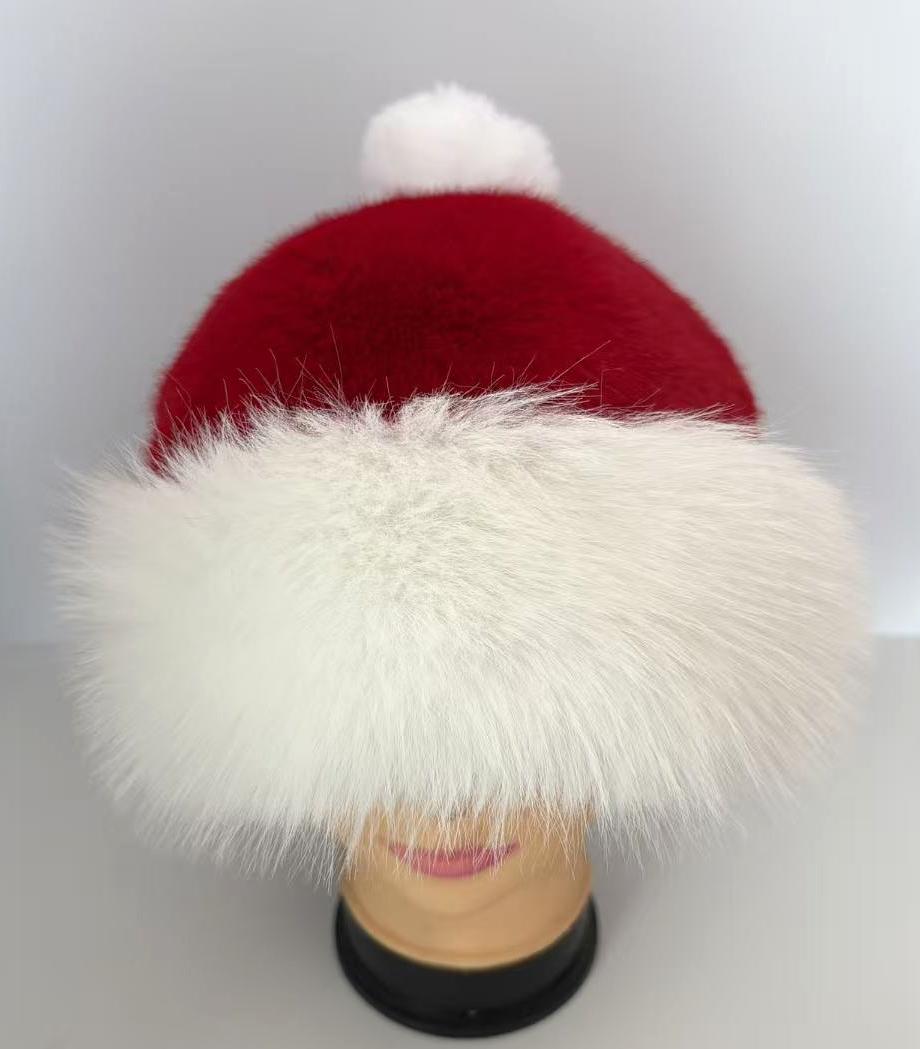 Fluffy Faux Fur Cuff Santa Beanie with Pom Pom - WRed - 4
