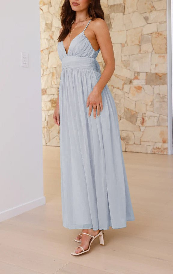 Bow Back Chiffon Strappy Maxi Dress - blue - 2
