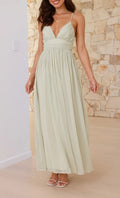 Bow Back Chiffon Strappy Maxi Dress - green