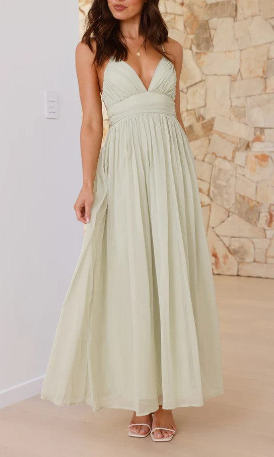 Bow Back Chiffon Strappy Maxi Dress - green - 2