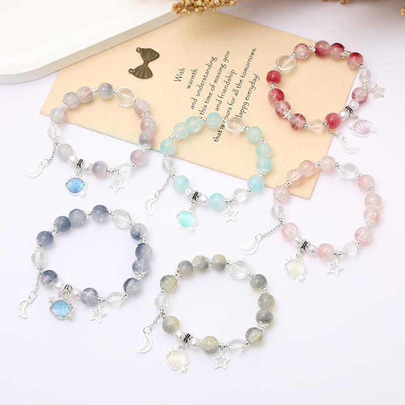 Star Moon Shell Charm Beaded Bracelet