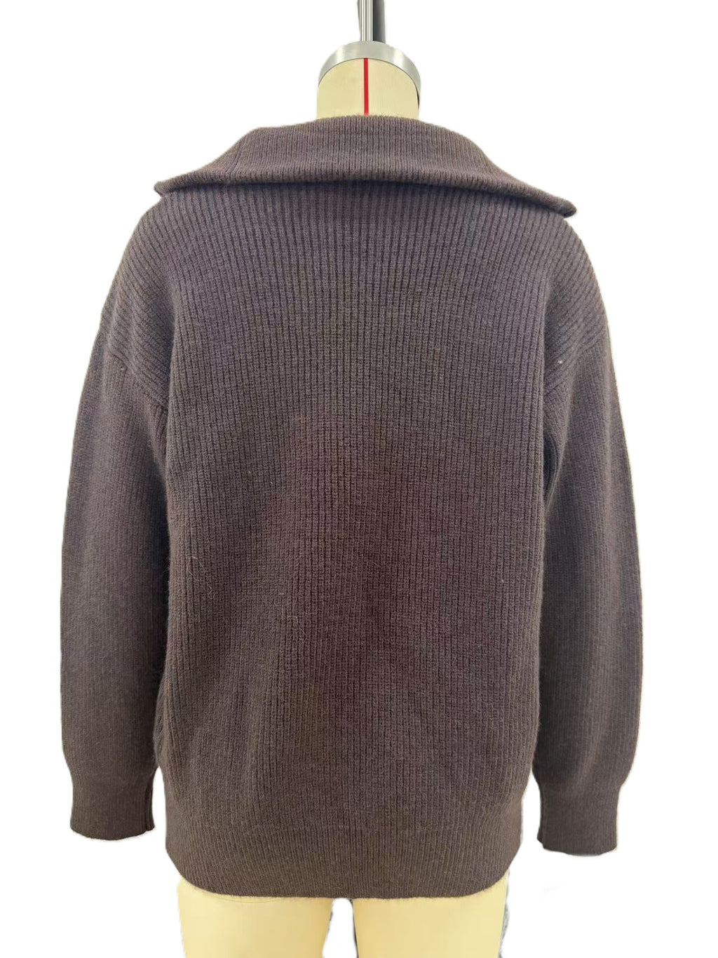 Double Zip Funnel Neck Knit Cardigan - Coffee - 2