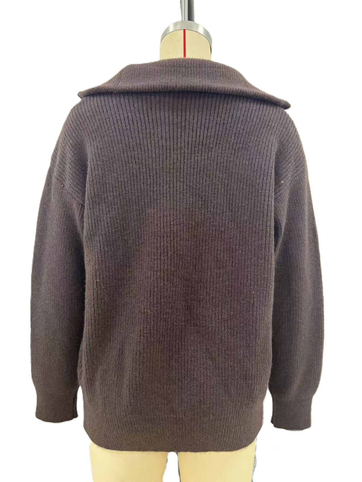 Double Zip Funnel Neck Knit Cardigan - Coffee - 2