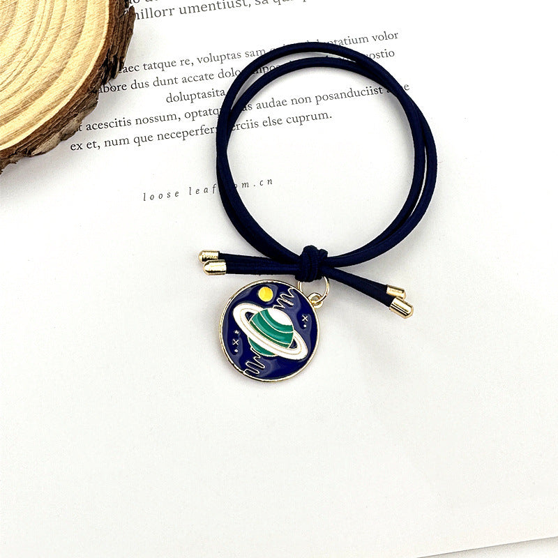 Enamel Planet Charm Elastic Hair Tie - Saturn