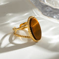 Oval Stone Adjustable Open Statement Ring - Brown