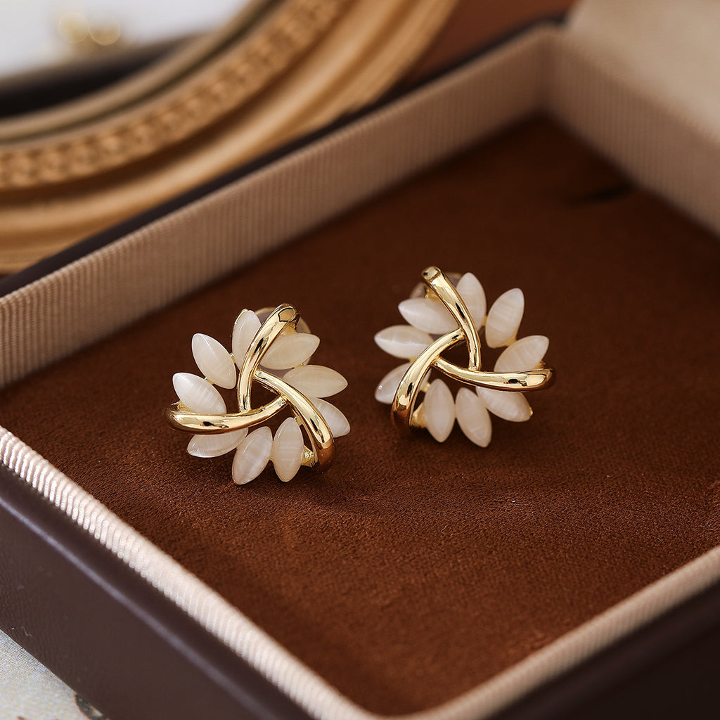 Cat Eye Petal Flower Hoop Earrings