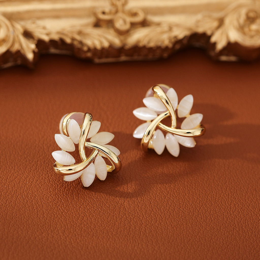 Cat Eye Petal Flower Hoop Earrings - view 1