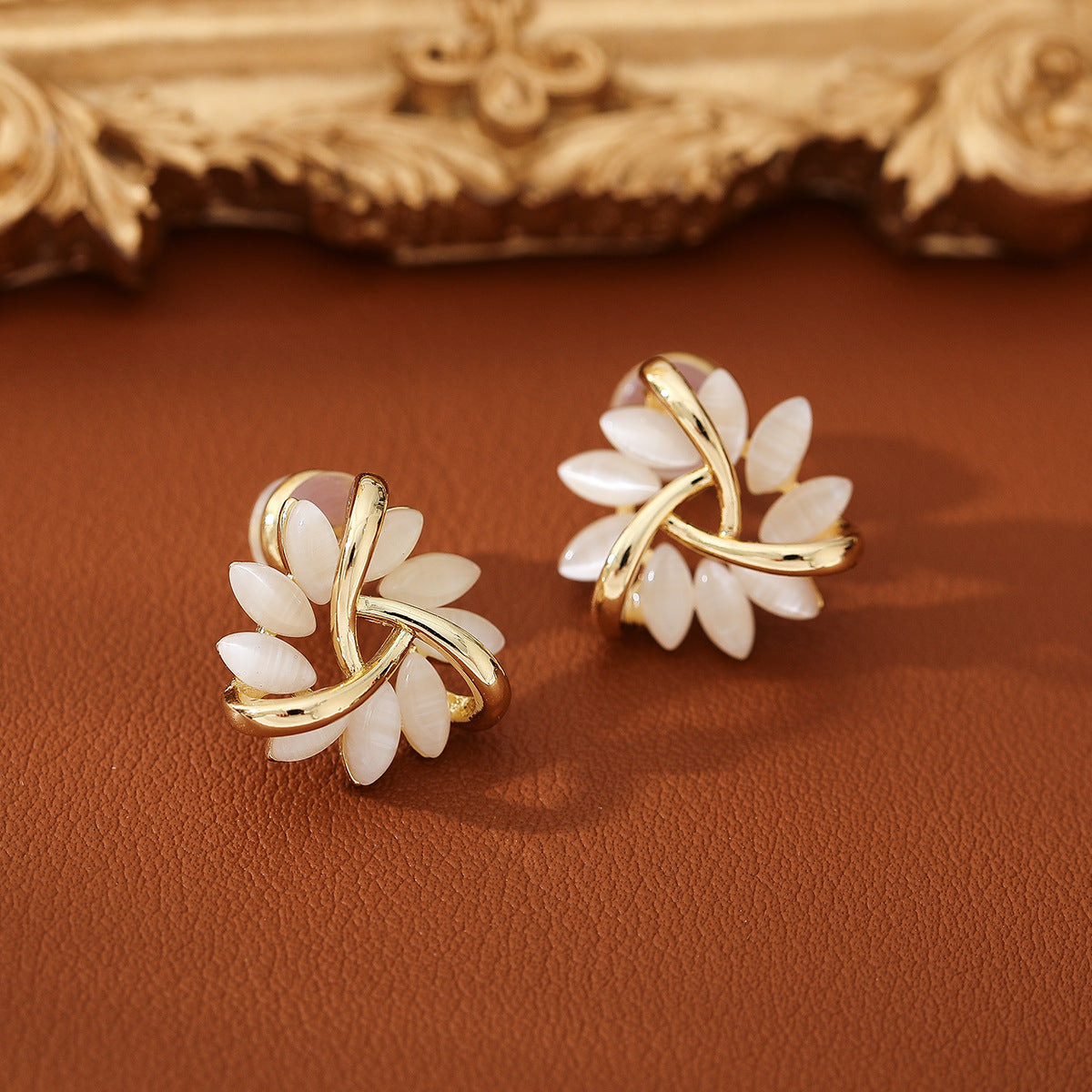 Cat Eye Petal Flower Hoop Earrings - view 1