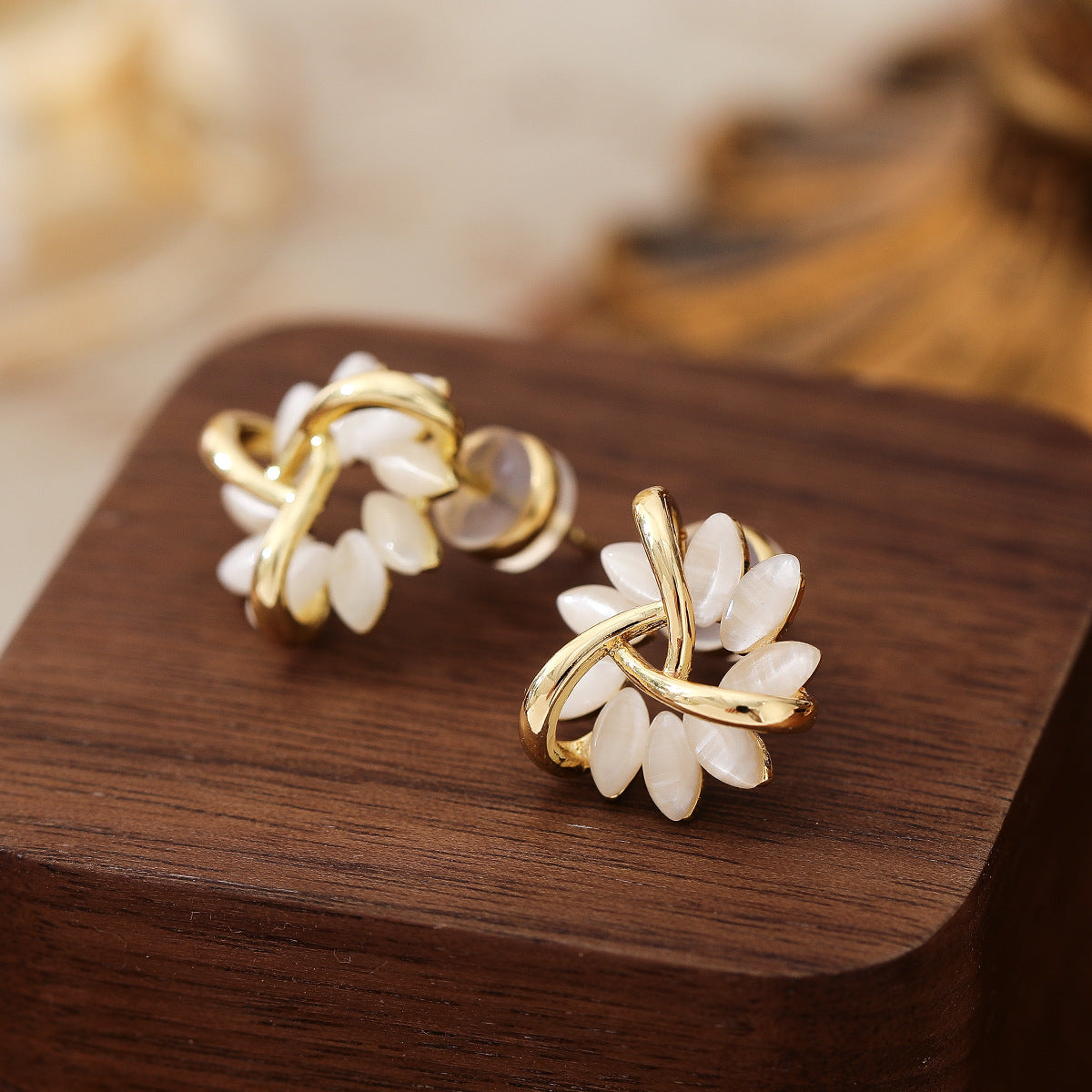Cat Eye Petal Flower Hoop Earrings - view 2