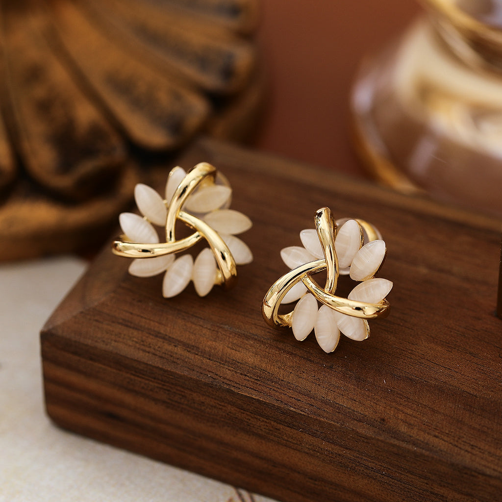 Cat Eye Petal Flower Hoop Earrings - view 3