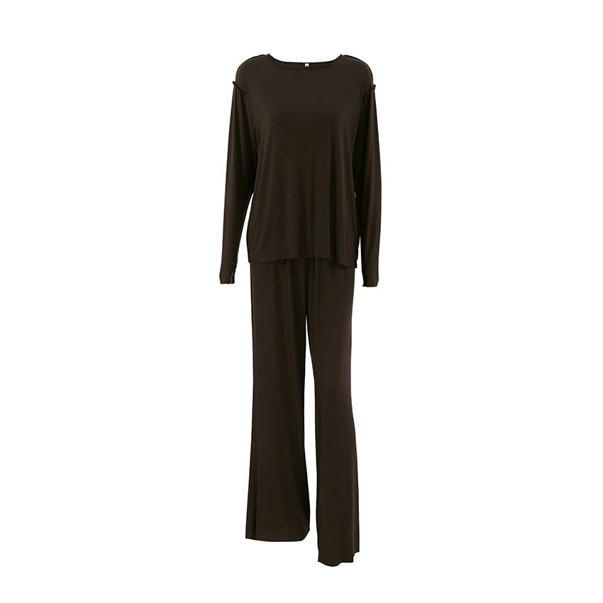 Soft Knit Boat Neck Lounge Set - Brown