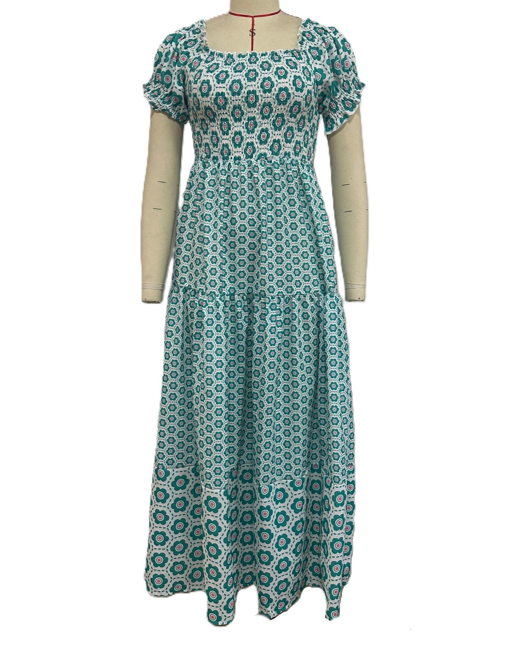 Shirred Off Shoulder Print Maxi Dress - Green