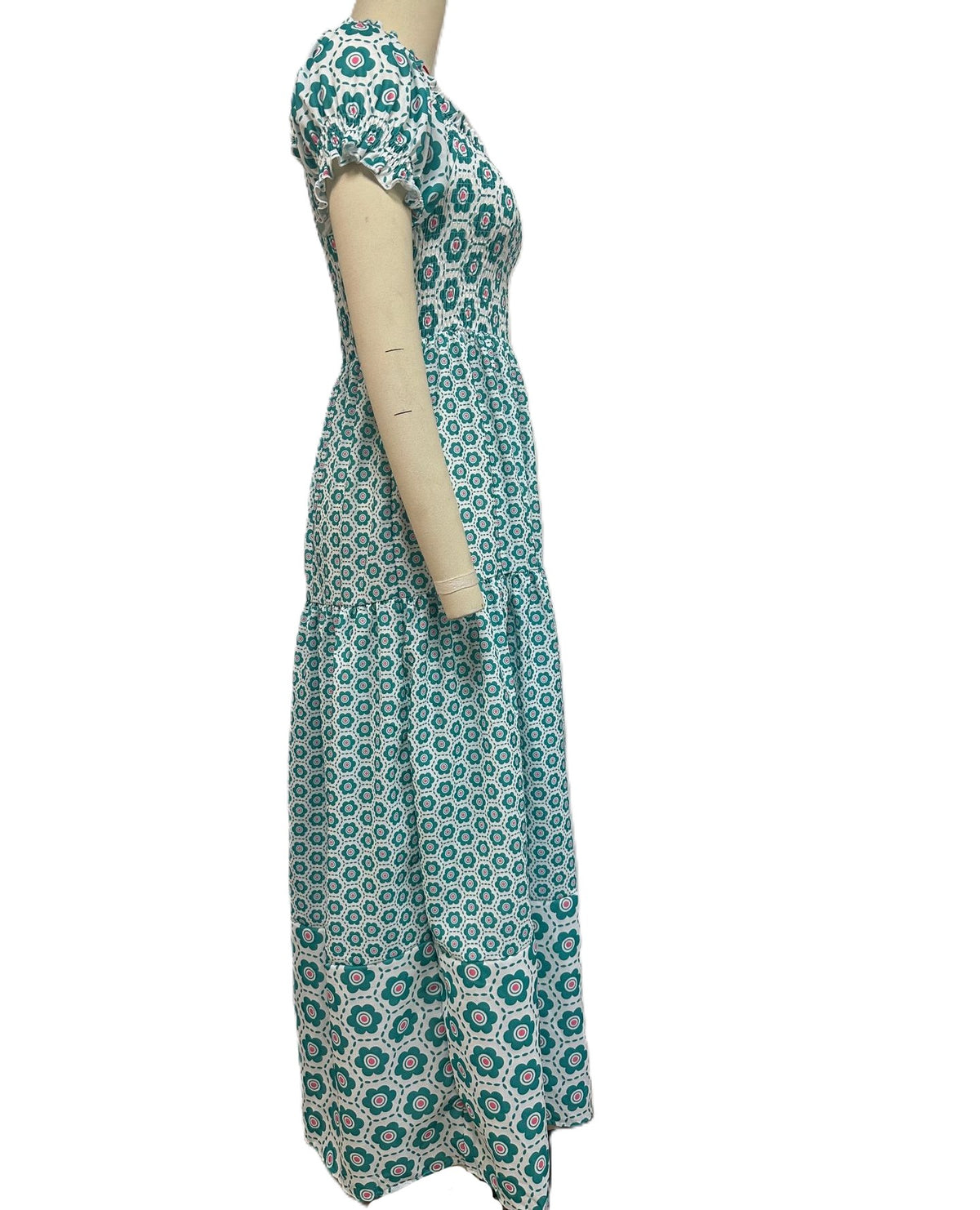 Shirred Off Shoulder Print Maxi Dress - Green - 3