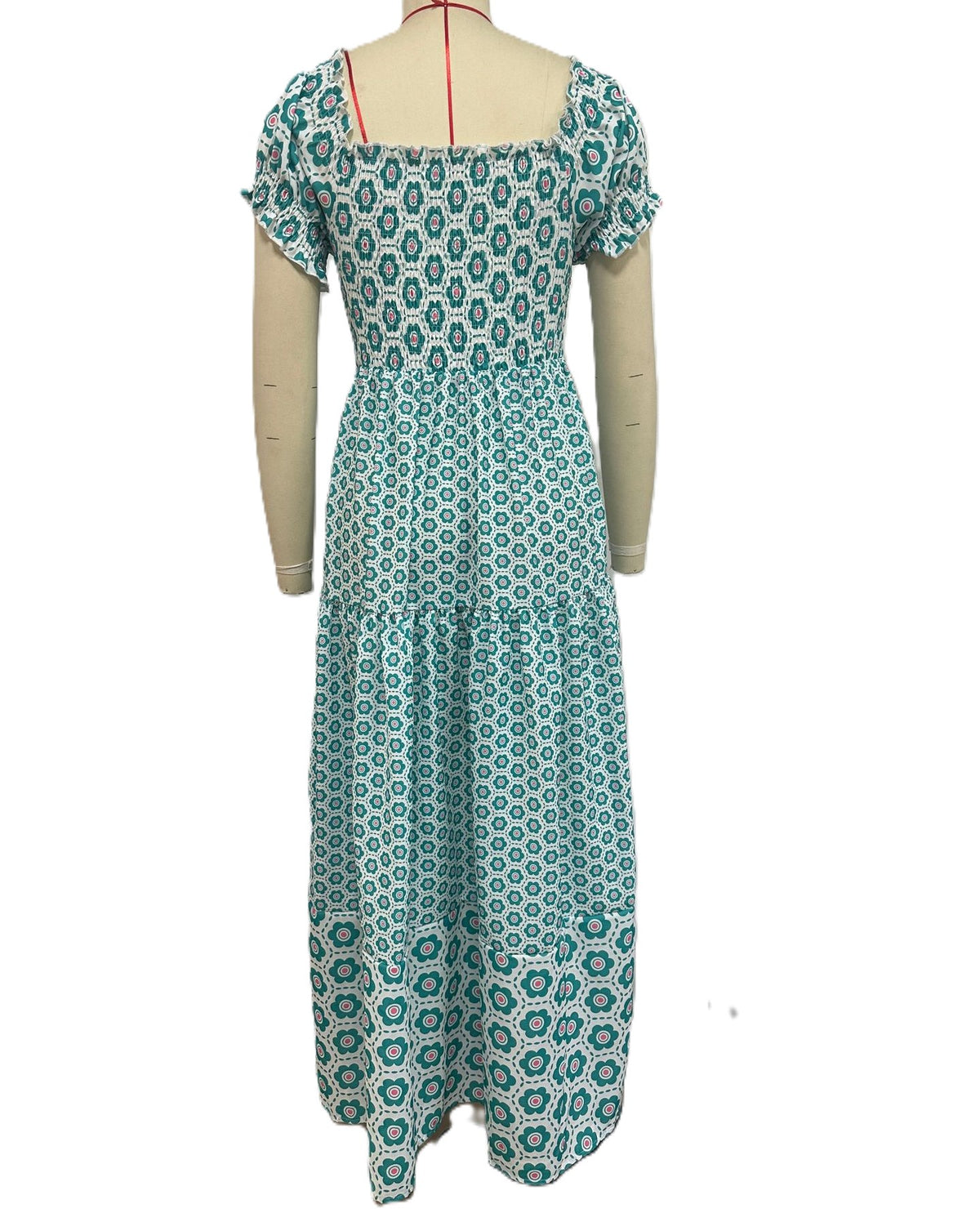 Shirred Off Shoulder Print Maxi Dress - Green - 4