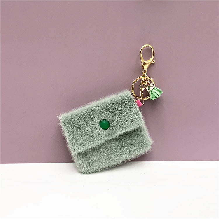Fluffy Mini Coin Purse Keychain - Green