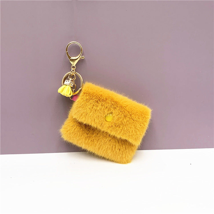 Fluffy Mini Coin Purse Keychain - Yellow