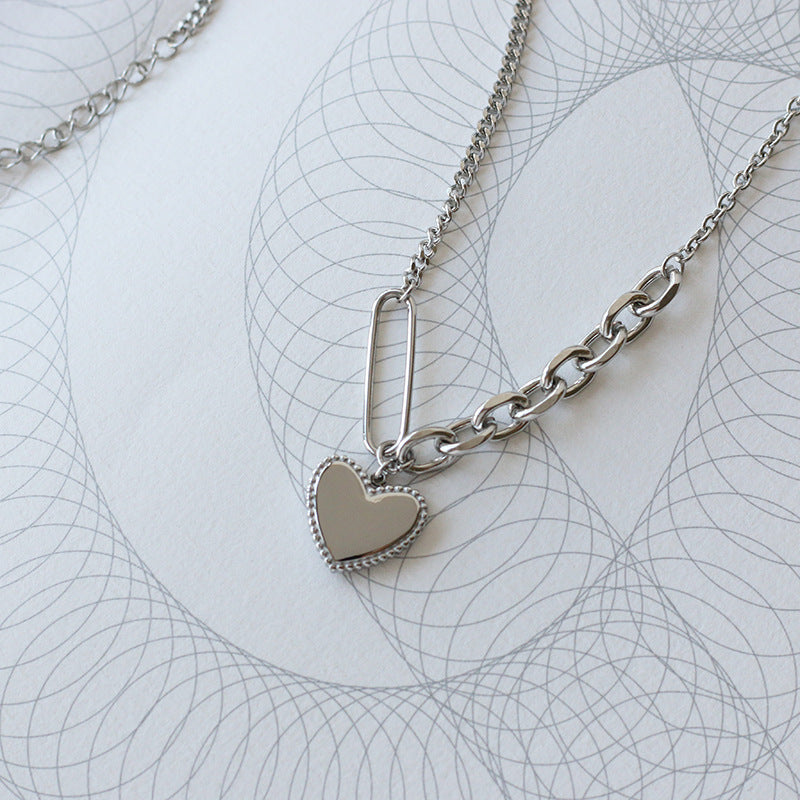 Heart Charm Mixed Link Bracelet - Silvery - 1