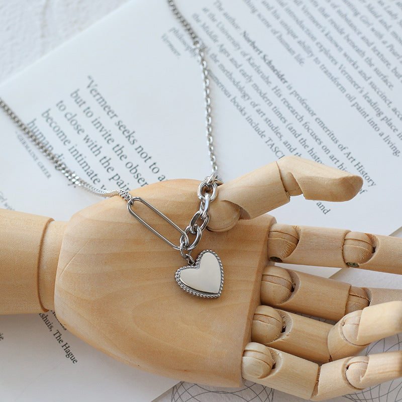 Heart Charm Mixed Link Bracelet - Silvery - 5