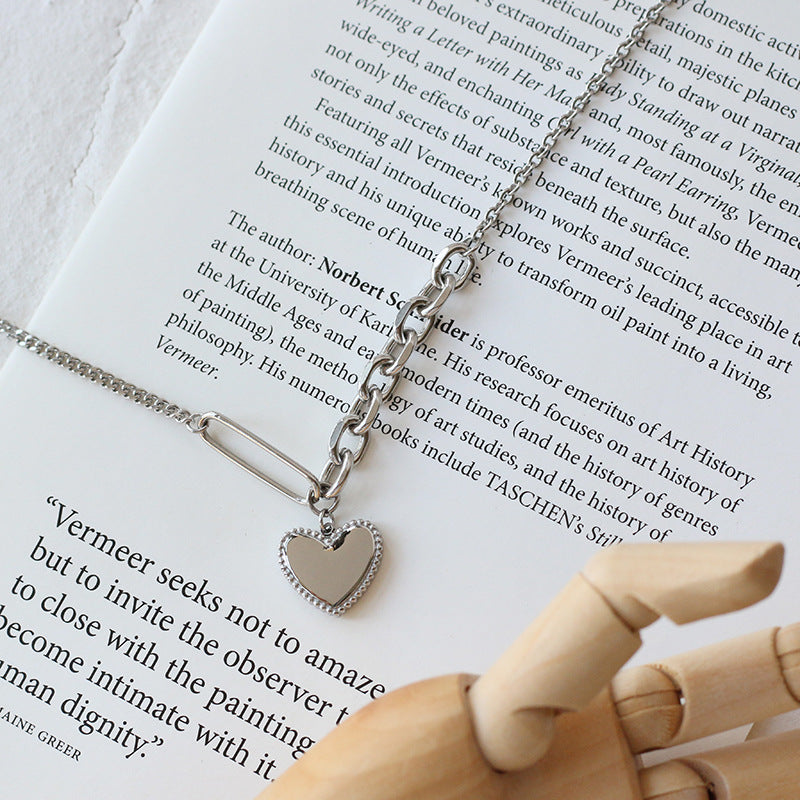 Heart Charm Mixed Link Bracelet - Silvery - 6