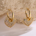 Pave Heart Charm Huggie Hoop Earrings - Color
