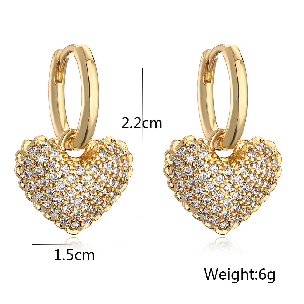 Pave Heart Charm Huggie Hoop Earrings - Color - 2