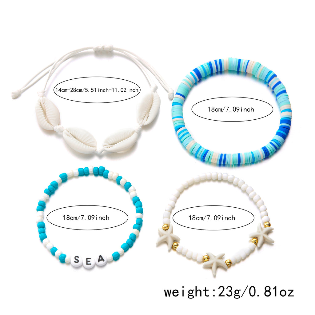 Starfish Charm Cowrie Shell Bracelet Stack - view 2